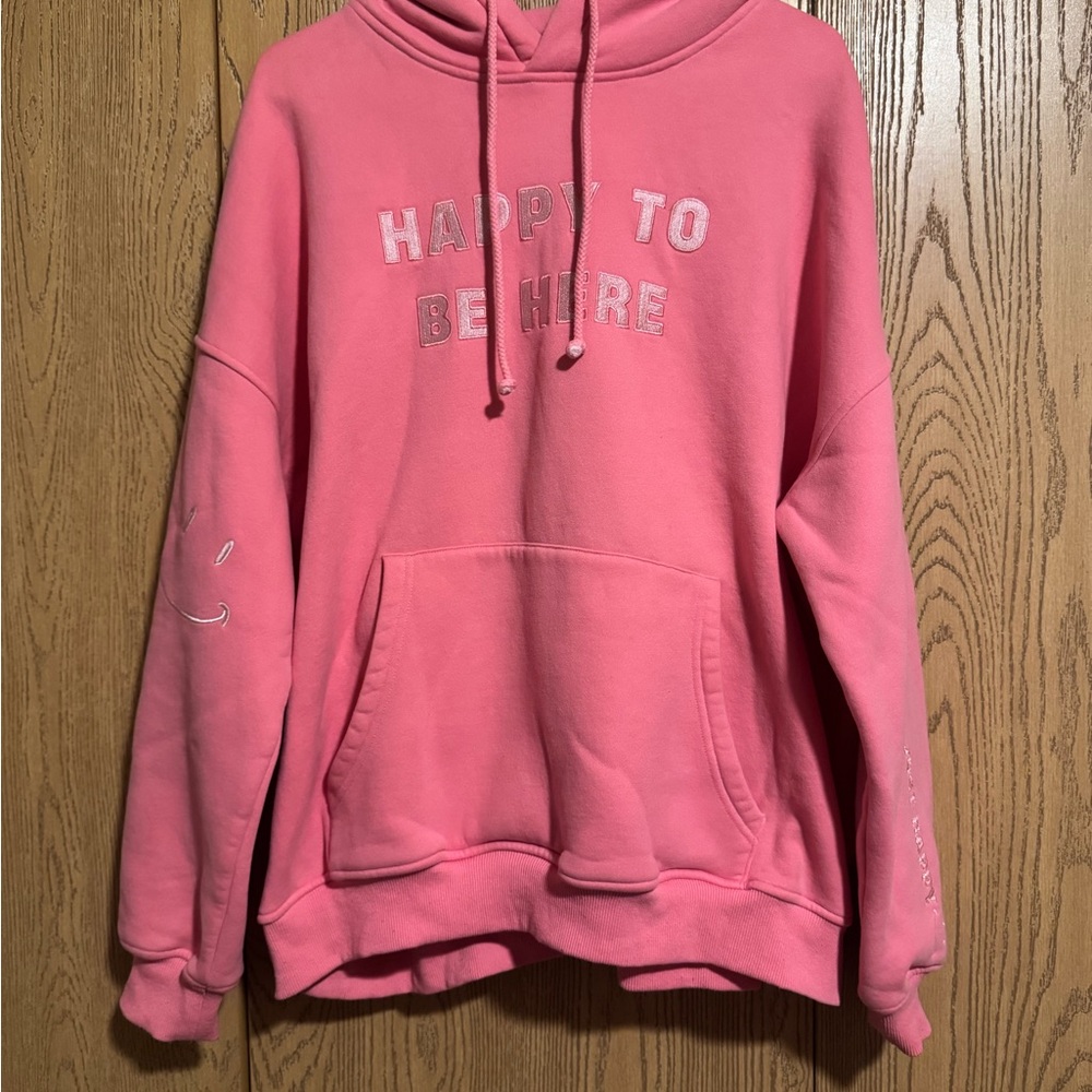 Sun-kissed Coconut “Just happy to be here” embroidered hoodie